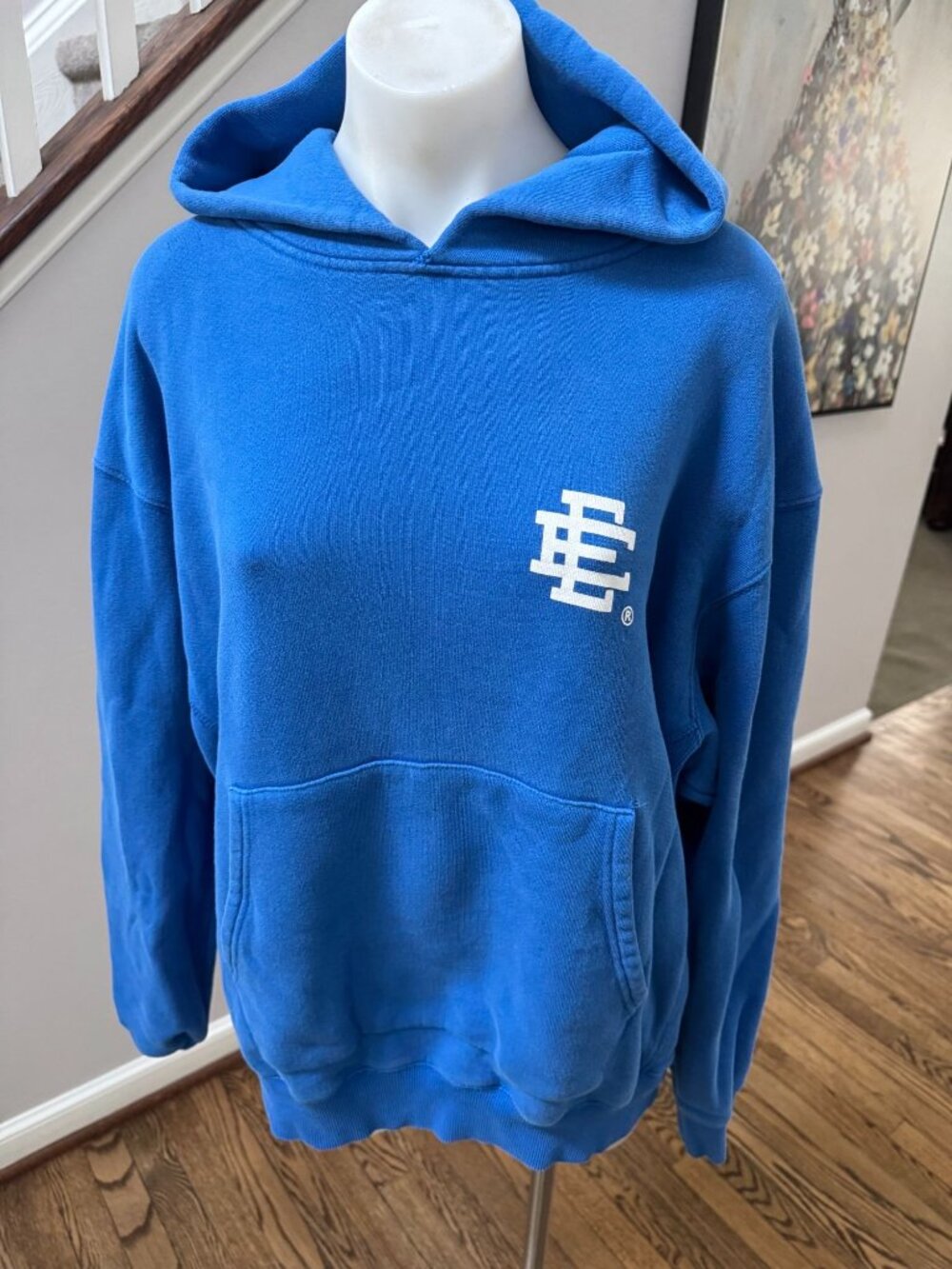 Eric Emanuel EE Basic Core Hoodie in Blue White Logo Size Large